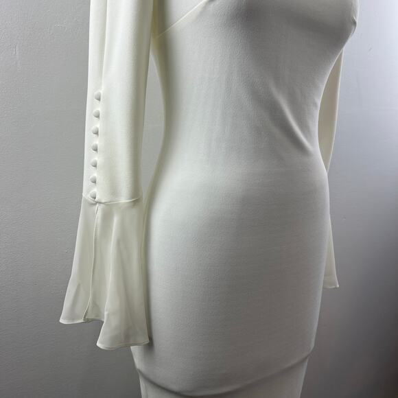 CALVIN KLEIN Cream Bell Sleeve Button Accent Knee Length Sheath Dress Size 2 NEW - Picture 3 of 12